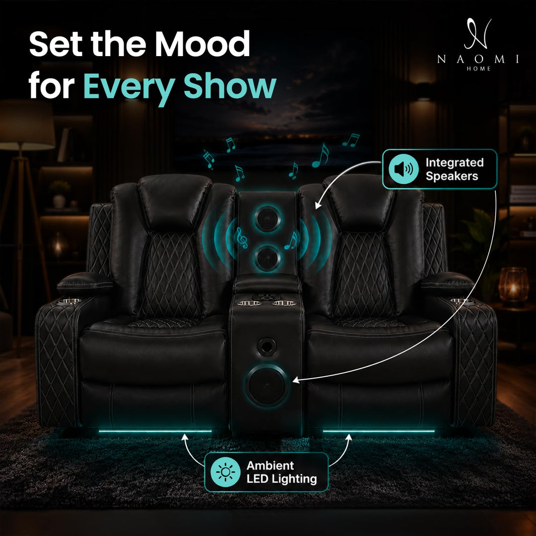 Chicago Power Reclining Loveseat with Built-In Speakers and LED Lights - Black