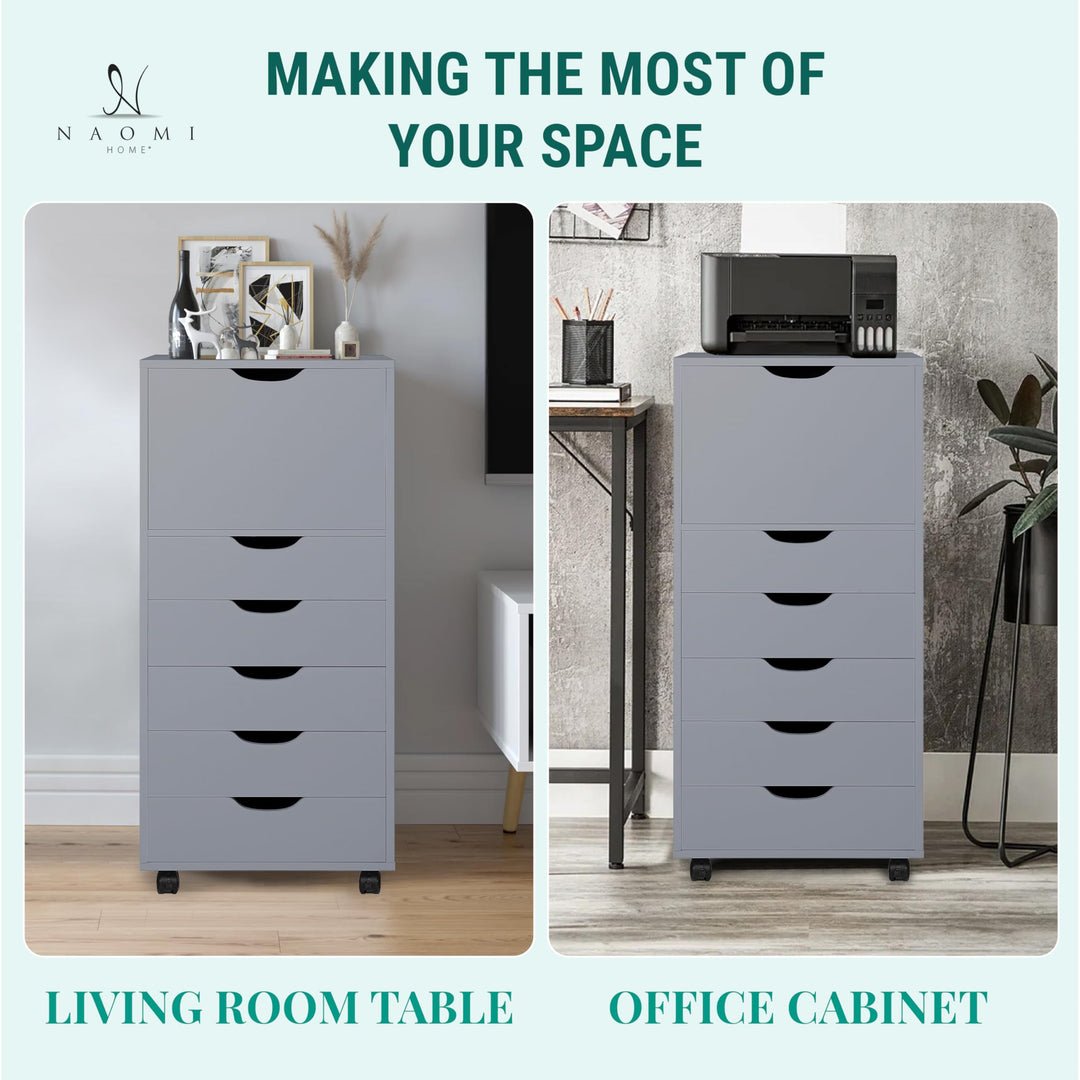 Carly 6-Drawer Storage Cabinet with Wheels - Gray