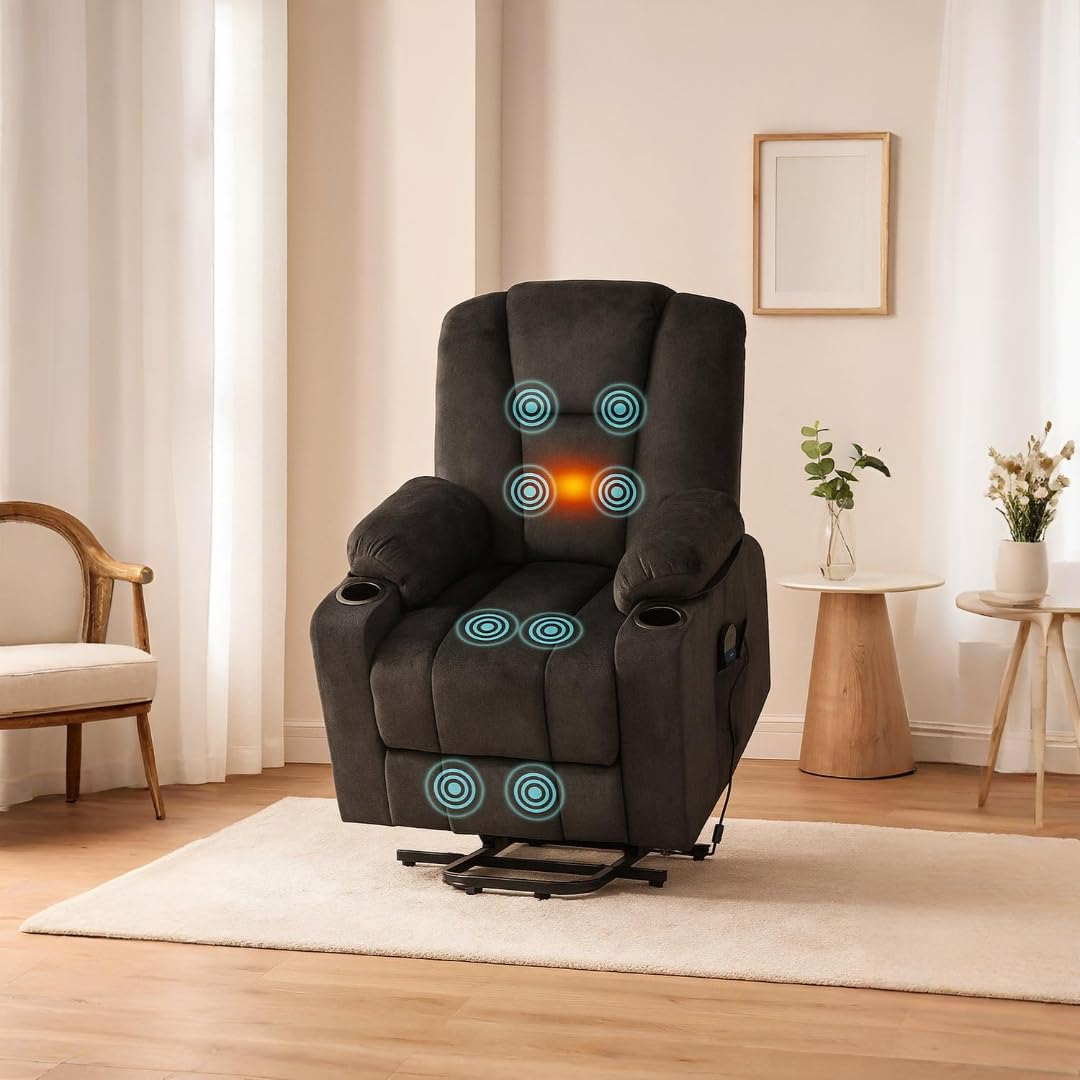 Doris Power Lift Recliner with Massage & Heat - Black