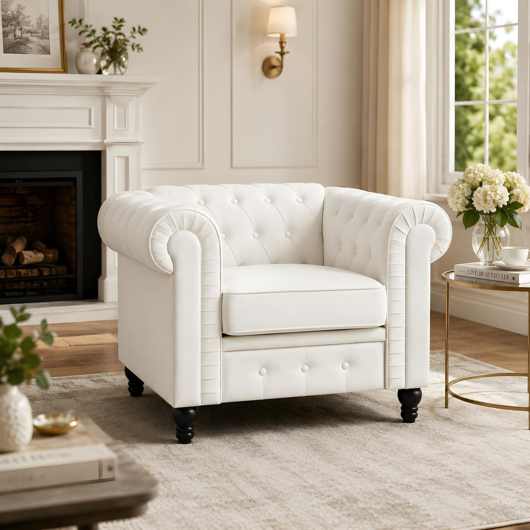 Emery Chesterfield Faux Leather Accent Chair