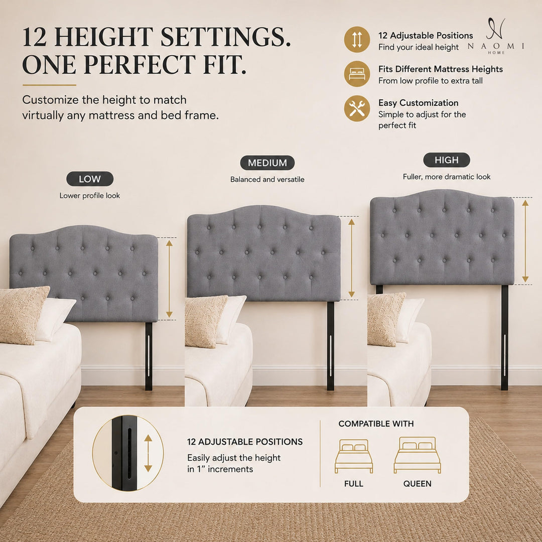 Cassandra Adjustable Upholstered Headboard for Full Queen - Light Gray