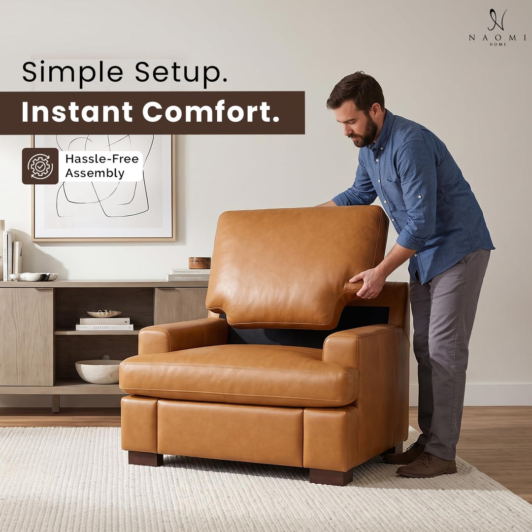 Siggy Genuine Leather Accent Chair with Removable Cushions