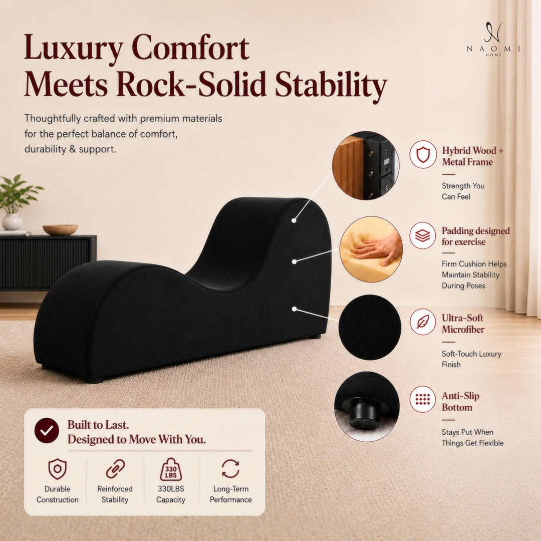 Leticia Ergonomic Yoga Chaise Lounge for Deep Stretching - Black