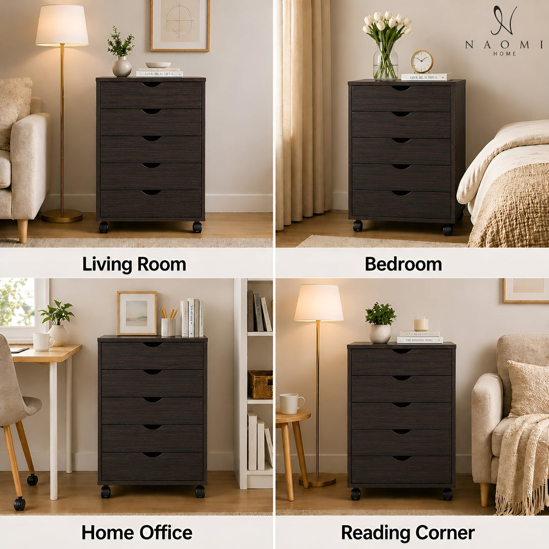 Taylor 5-Drawer Storage Cabinet with Wheels & Tabletop - Espresso