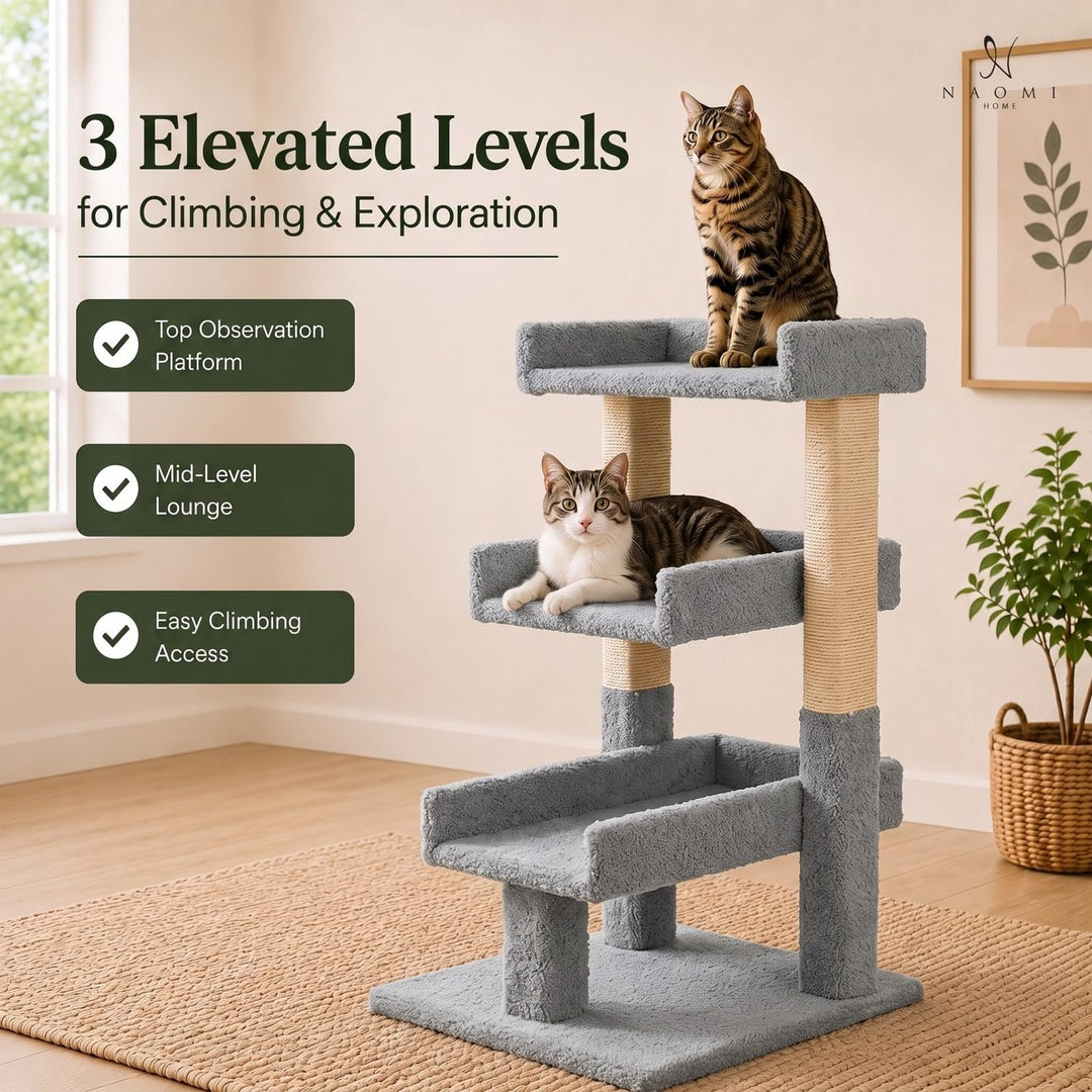Nala Large Cat Tree with Sisal Scratching Posts – Gray