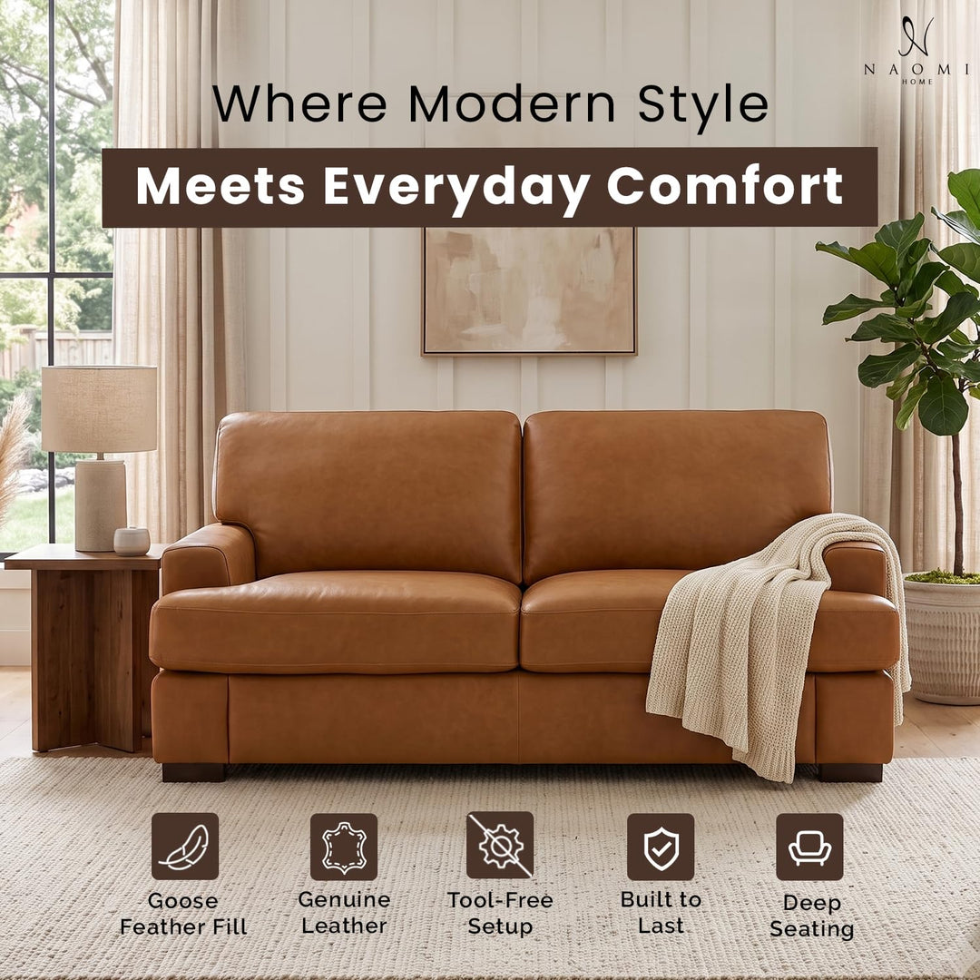 Siggy Genuine Leather Loveseat with Removable Cushions
