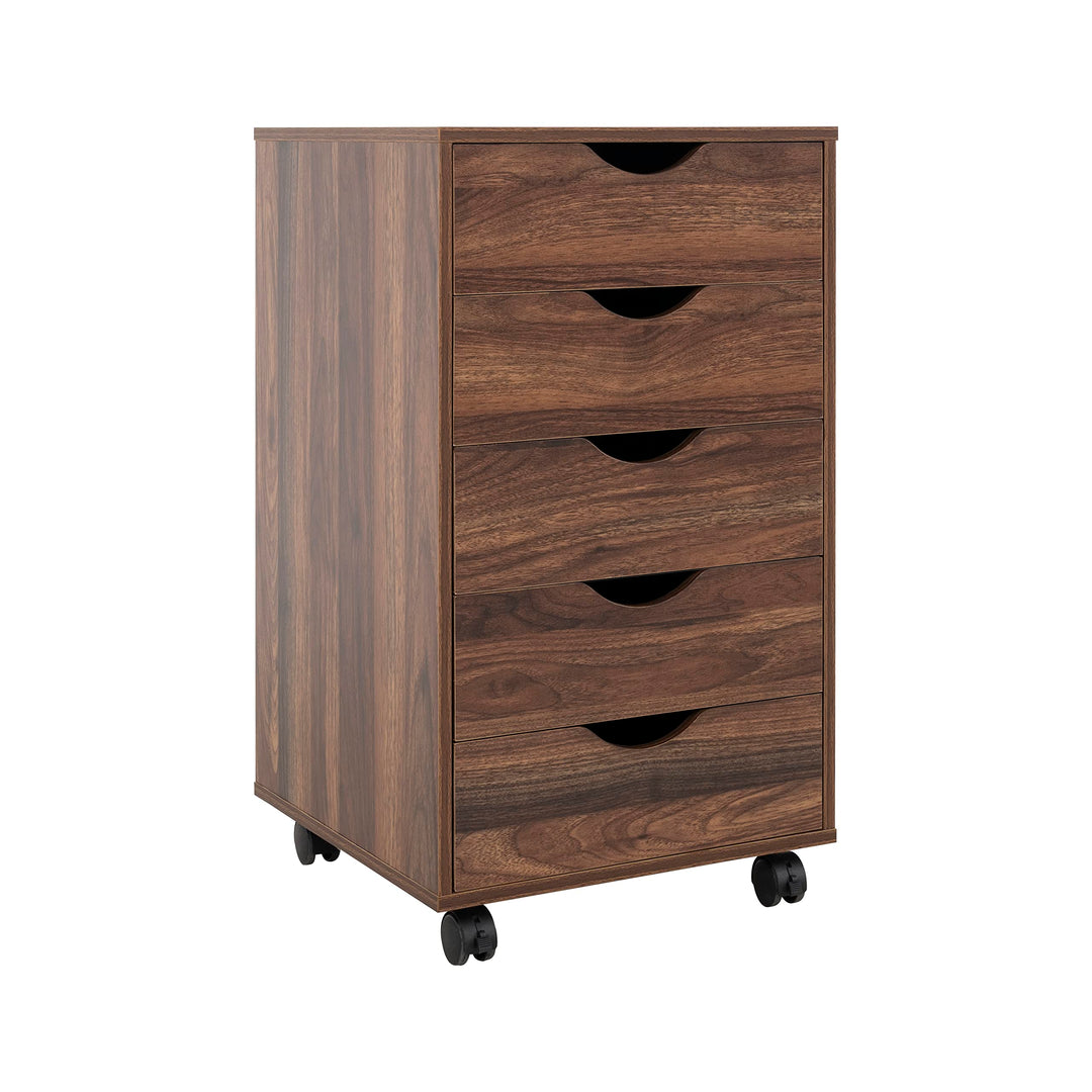 Taylor 5-Drawer Storage Cabinet with Wheels & Tabletop - Brown Oak