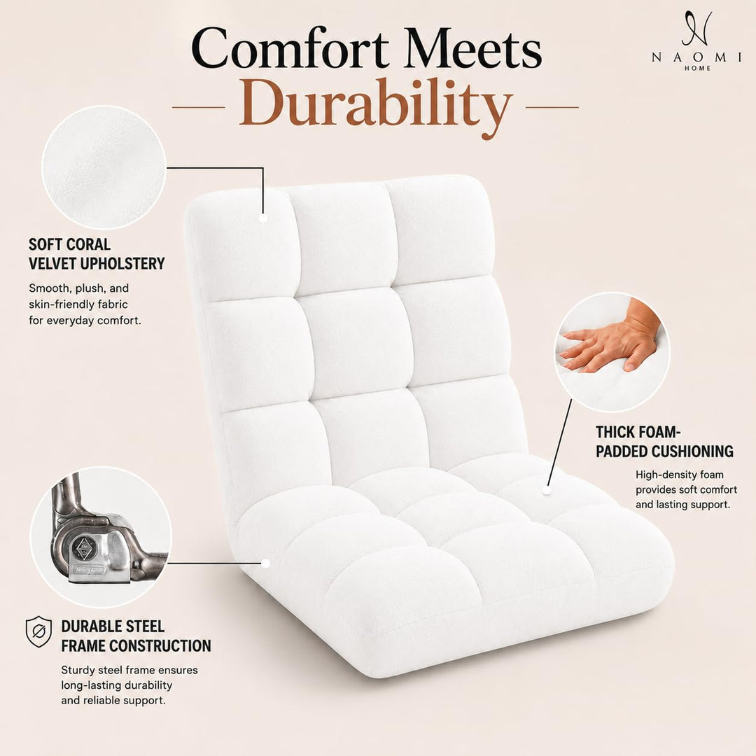 Desmond Adjustable Floor Chair with 14 Reclining Positions - White
