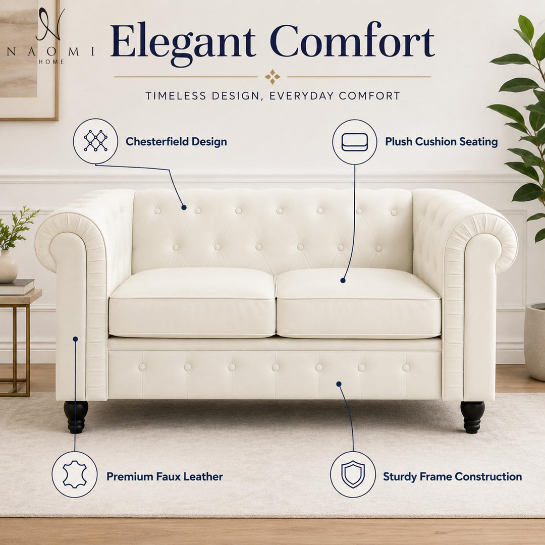 Emery Chesterfield Faux Leather Loveseat