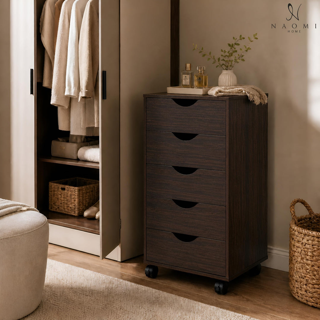 Taylor 5-Drawer Storage Cabinet with Wheels & Tabletop - Espresso