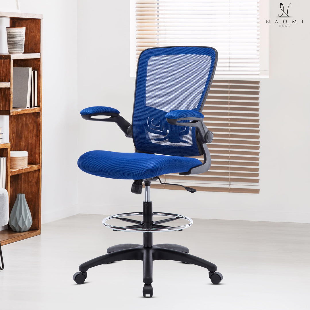 Serena Mesh Drafting Chair with Adjustable Foot Ring - Blue