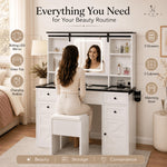 Load image into Gallery viewer, Vanya Makeup Vanity with Sliding LED Mirror &amp; Charging – White
