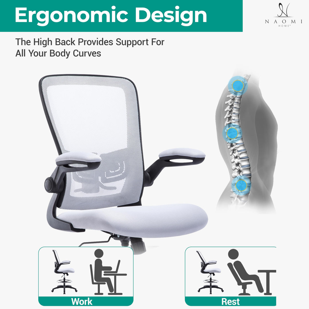 Serena Mesh Drafting Chair with Adjustable Foot Ring - White