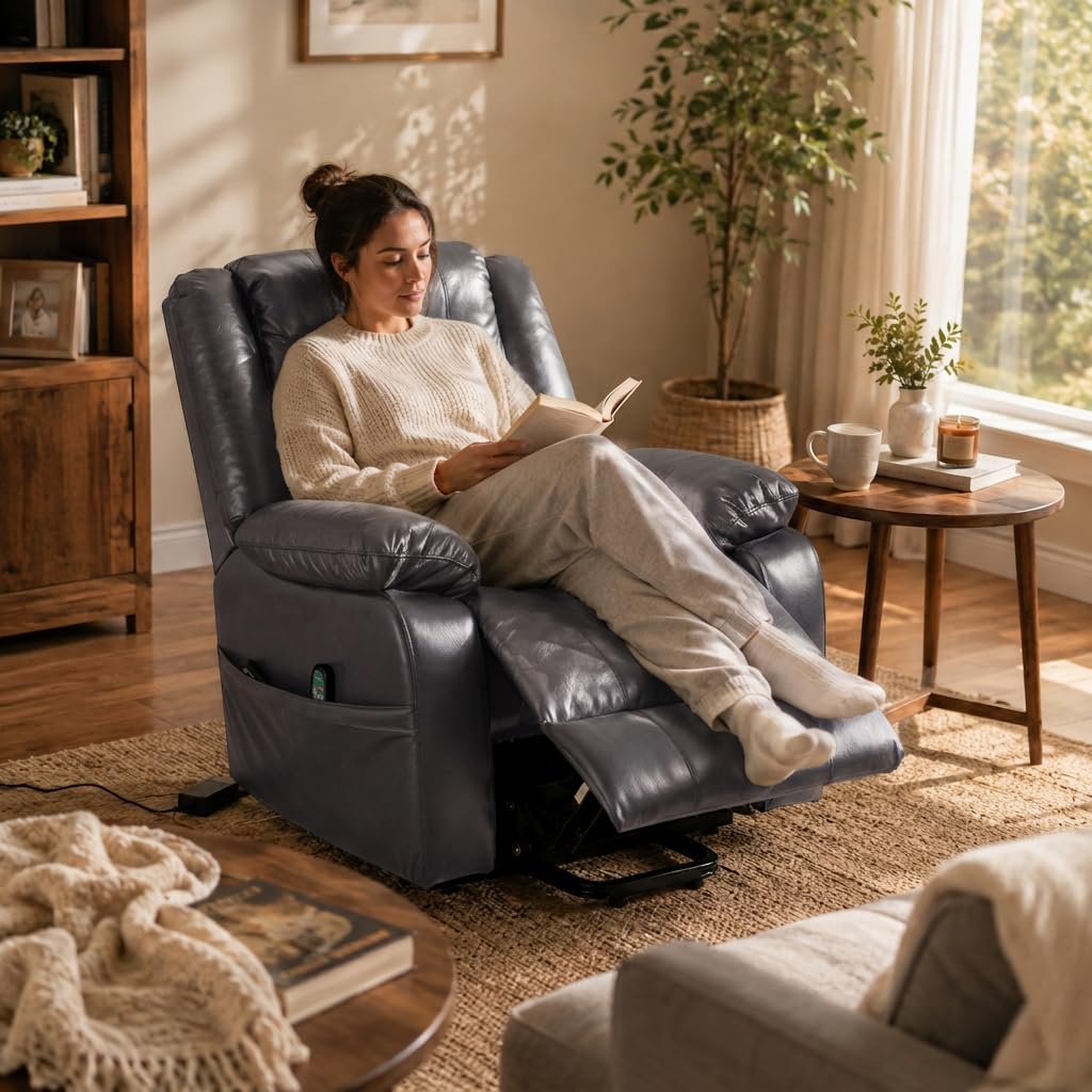 Whitney power lift recliner with massage & heat   gray