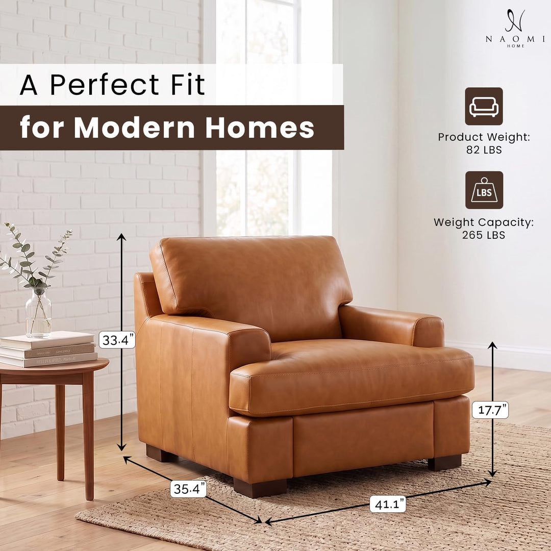 Siggy Genuine Leather Accent Chair with Removable Cushions