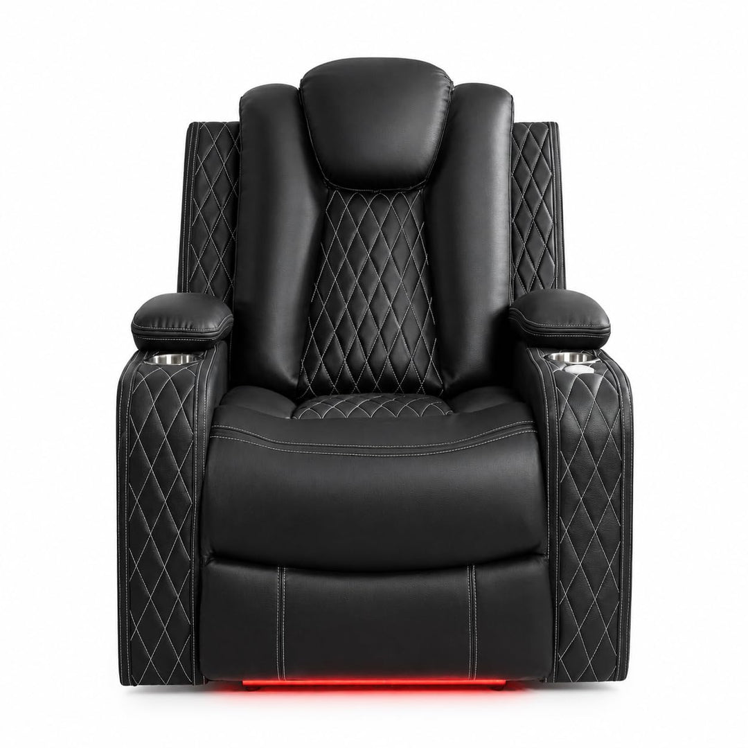Chicago Power Recliner with LED Lights & USB Charging - Black