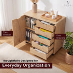 Load image into Gallery viewer, Amy 5-Drawer Storage Cabinet with 2 Shelves &amp; Wheels - Natural
