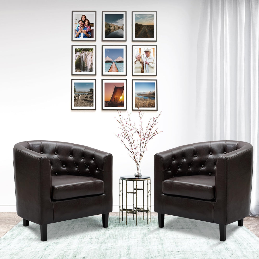 Emma Set of 2 Button-Tufted Faux Leather Barrel Chairs - Espresso
