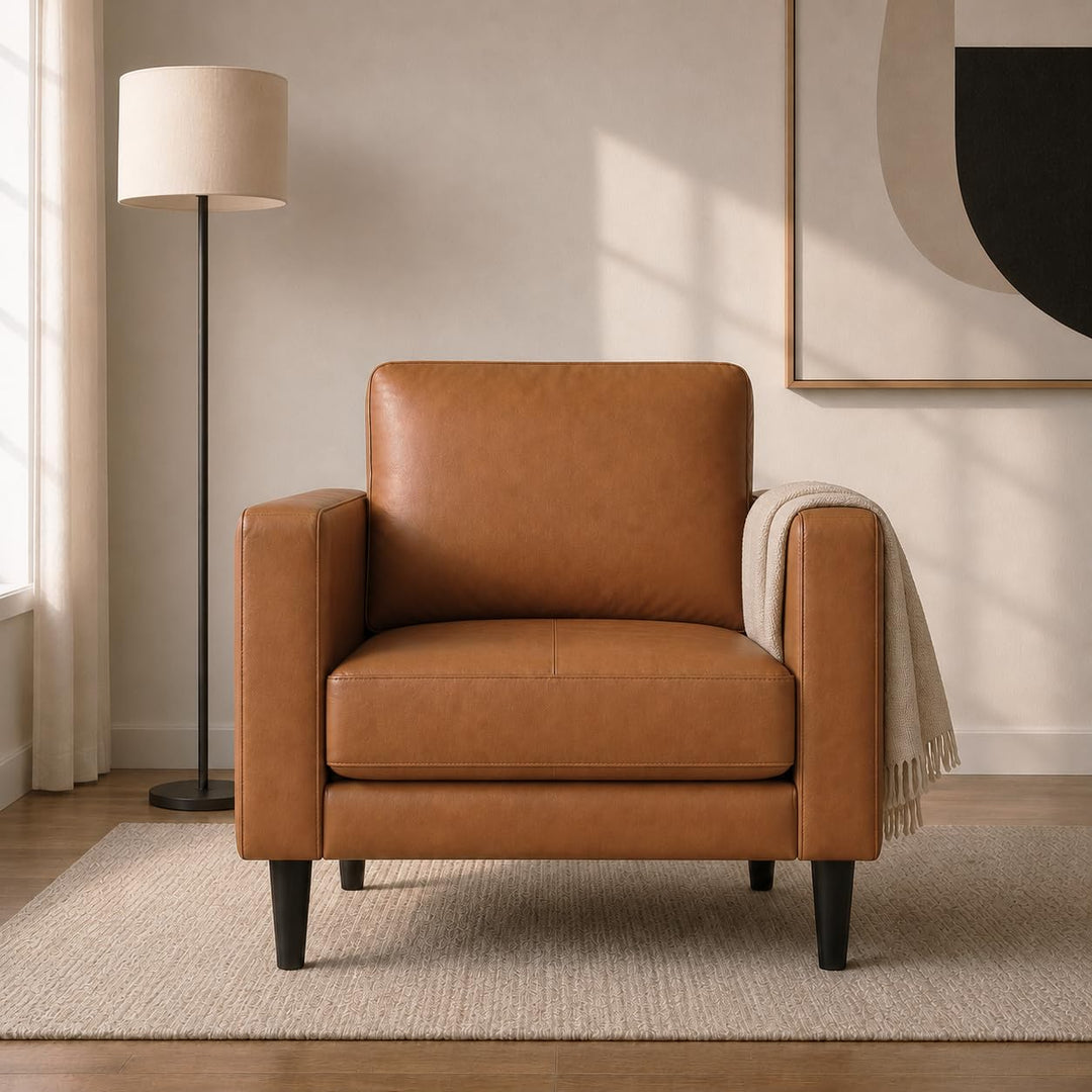 Marisa Genuine Leather Mid-Century Accent Chair