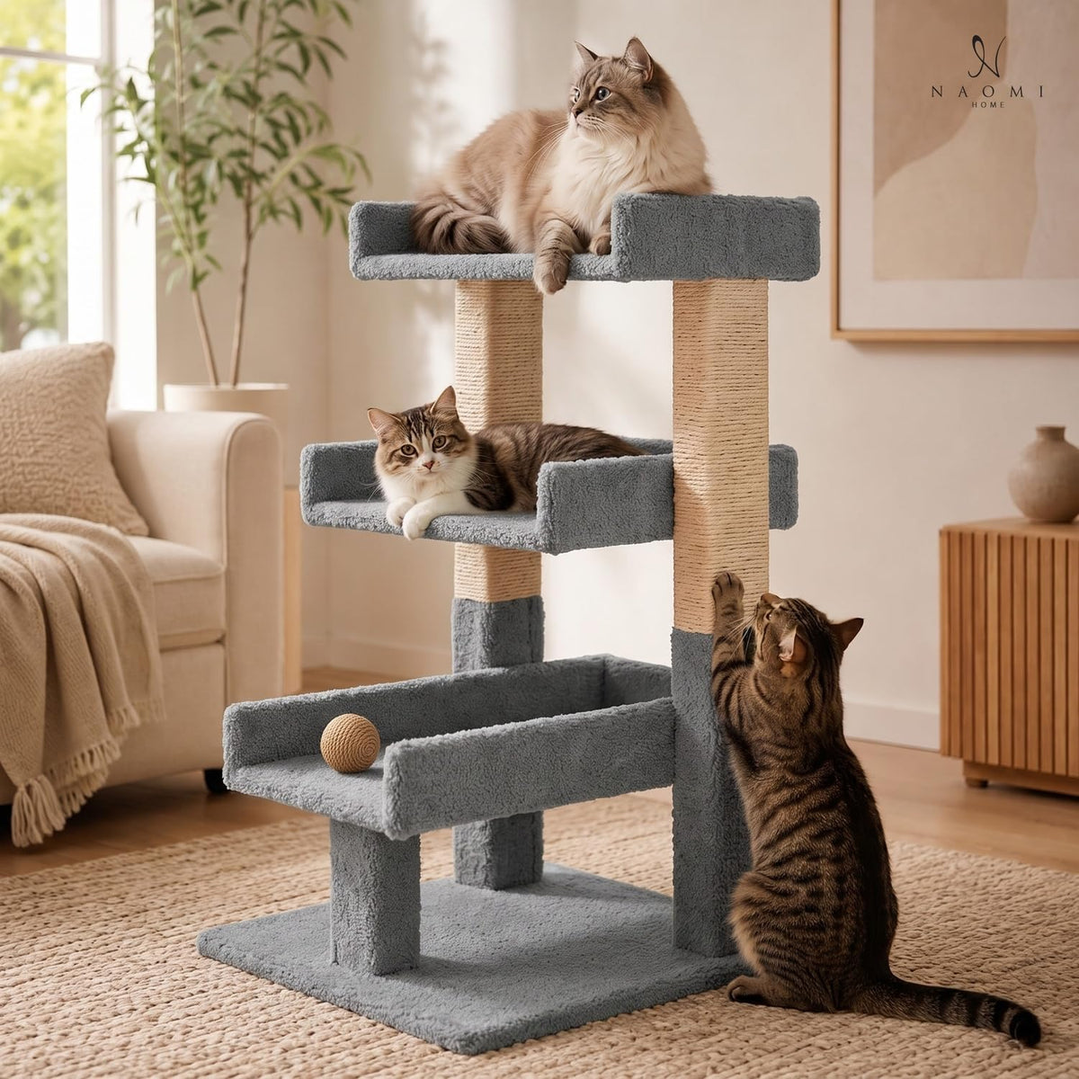 Nala large cat tree with sisal scratching posts – gray