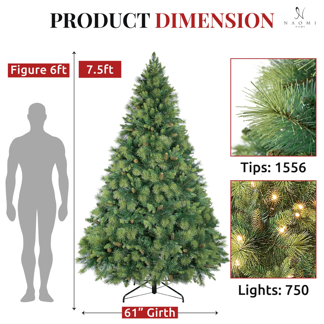Vail Traditional Prelit Pine Cone Christmas Tree - 7.5 ft