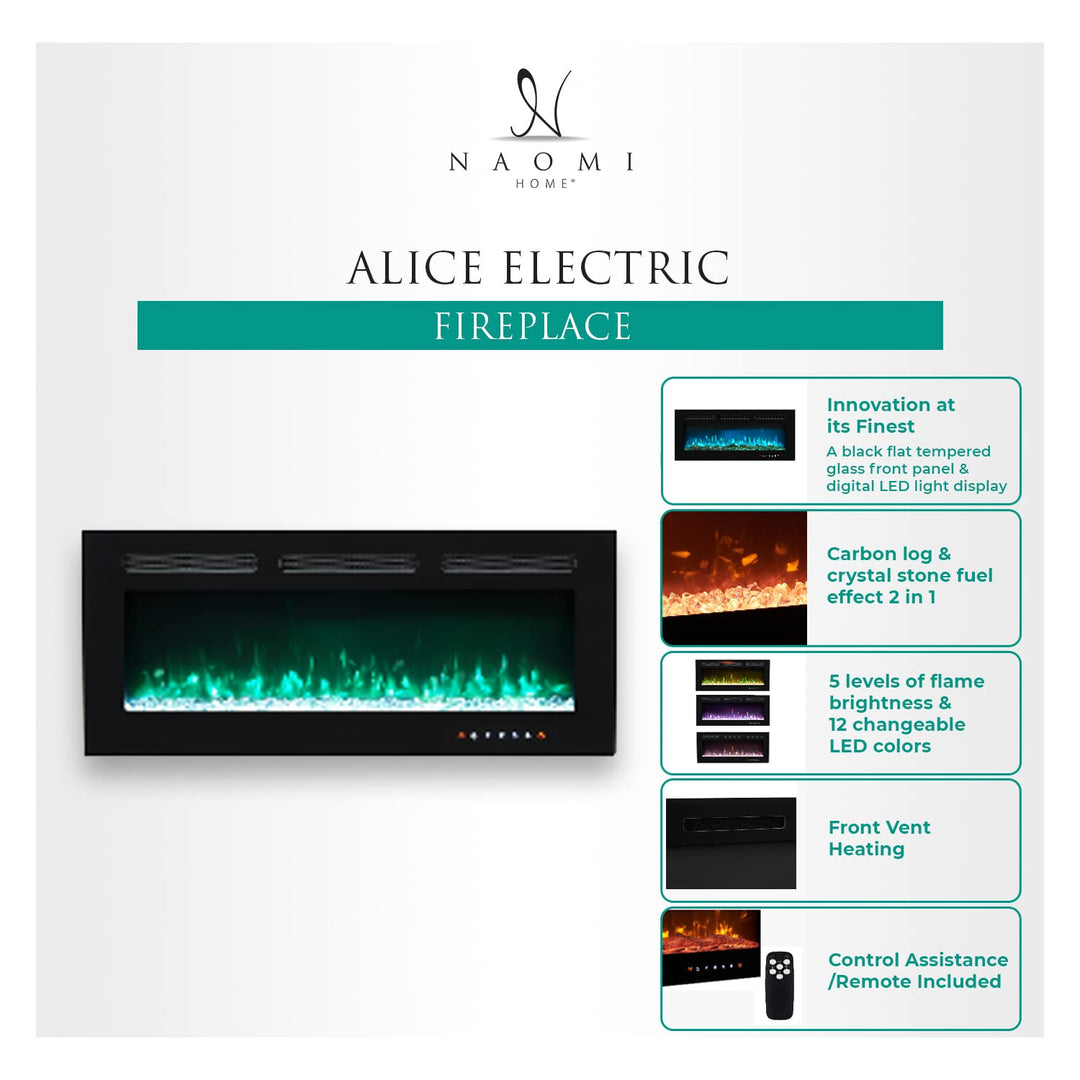 Alice Wall-Mount Electric Fireplace with 12 Flame Colors