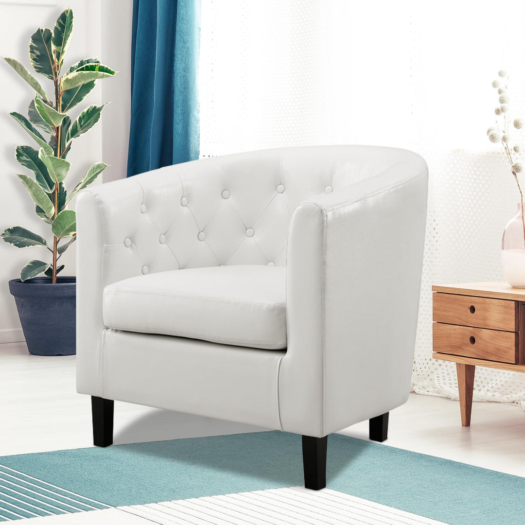 Emma Set of 2 Button-Tufted Faux Leather Barrel Chairs - White