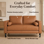 Load image into Gallery viewer, Marisa Genuine Leather Mid-Century Loveseat with Bolster Pillows
