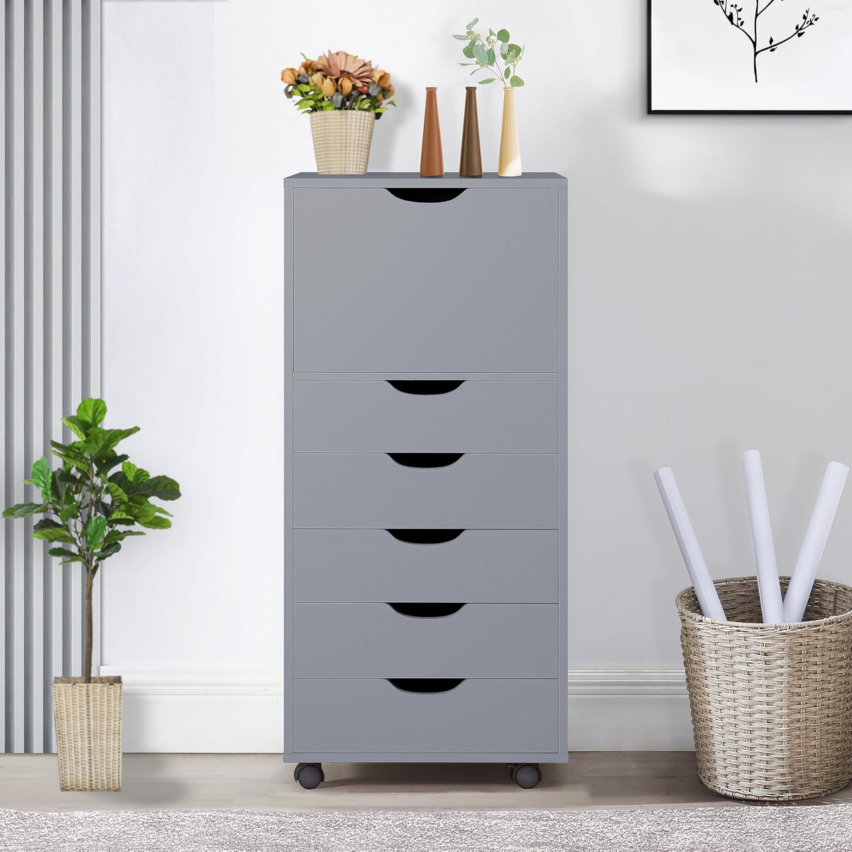 Carly 6 drawer storage cabinet with wheels   gray