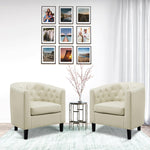 Load image into Gallery viewer, Emma Set of 2 Button-Tufted Faux Leather Barrel Chairs - Cream
