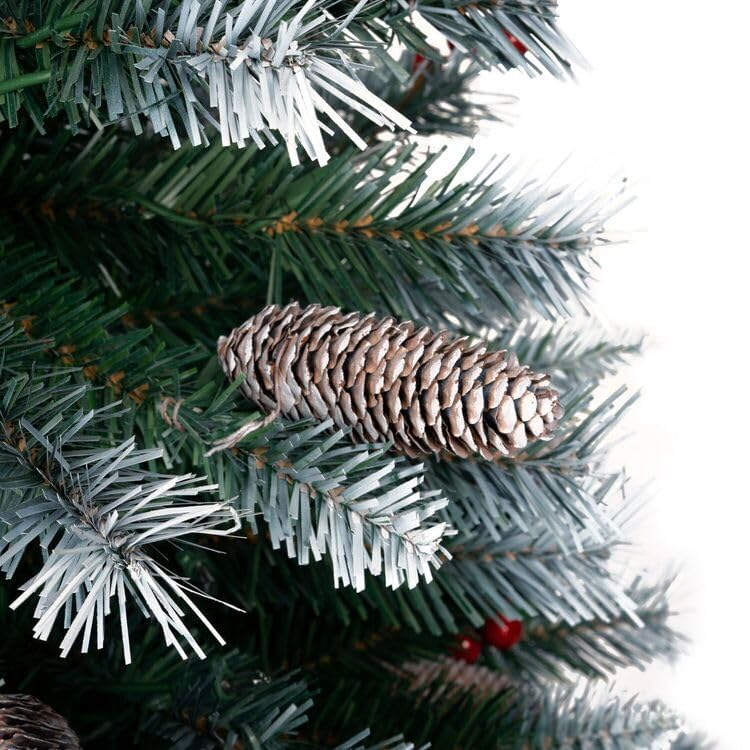 Vancouver Spruce Frosted Pre-Lit Christmas Tree with Pine Cones Berries - 4.5 ft