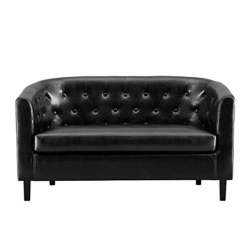 Emma Tufted Barrel Loveseat with Faux Leather Upholstery