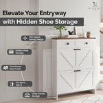 Load image into Gallery viewer, Berenice Farmhouse Shoe Cabinet with 2 Flip Drawers - White
