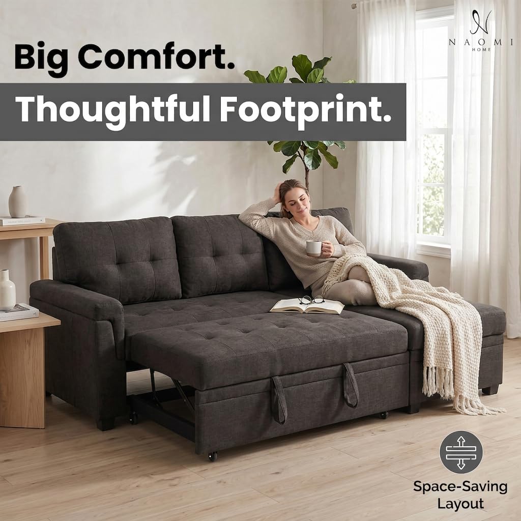 Laura 84" L-Shaped Sleeper Sectional Sofa with Storage Chaise - Espresso / Velvet