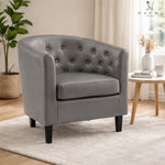 Load image into Gallery viewer, Emma Button-Tufted Faux Leather Barrel Accent Chair - Gray
