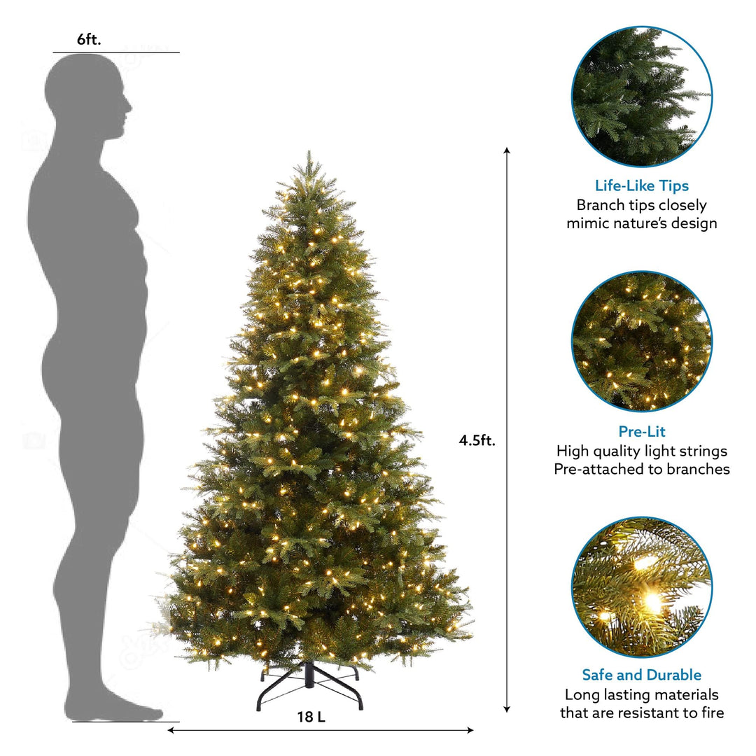 Traditional Pre-Lit Fir Christmas Tree - 4.5 ft