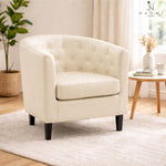 Load image into Gallery viewer, Emma Button-Tufted Faux Leather Barrel Accent Chair - Cream
