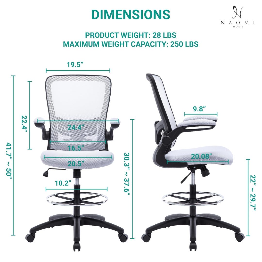 Serena Mesh Drafting Chair with Adjustable Foot Ring - White