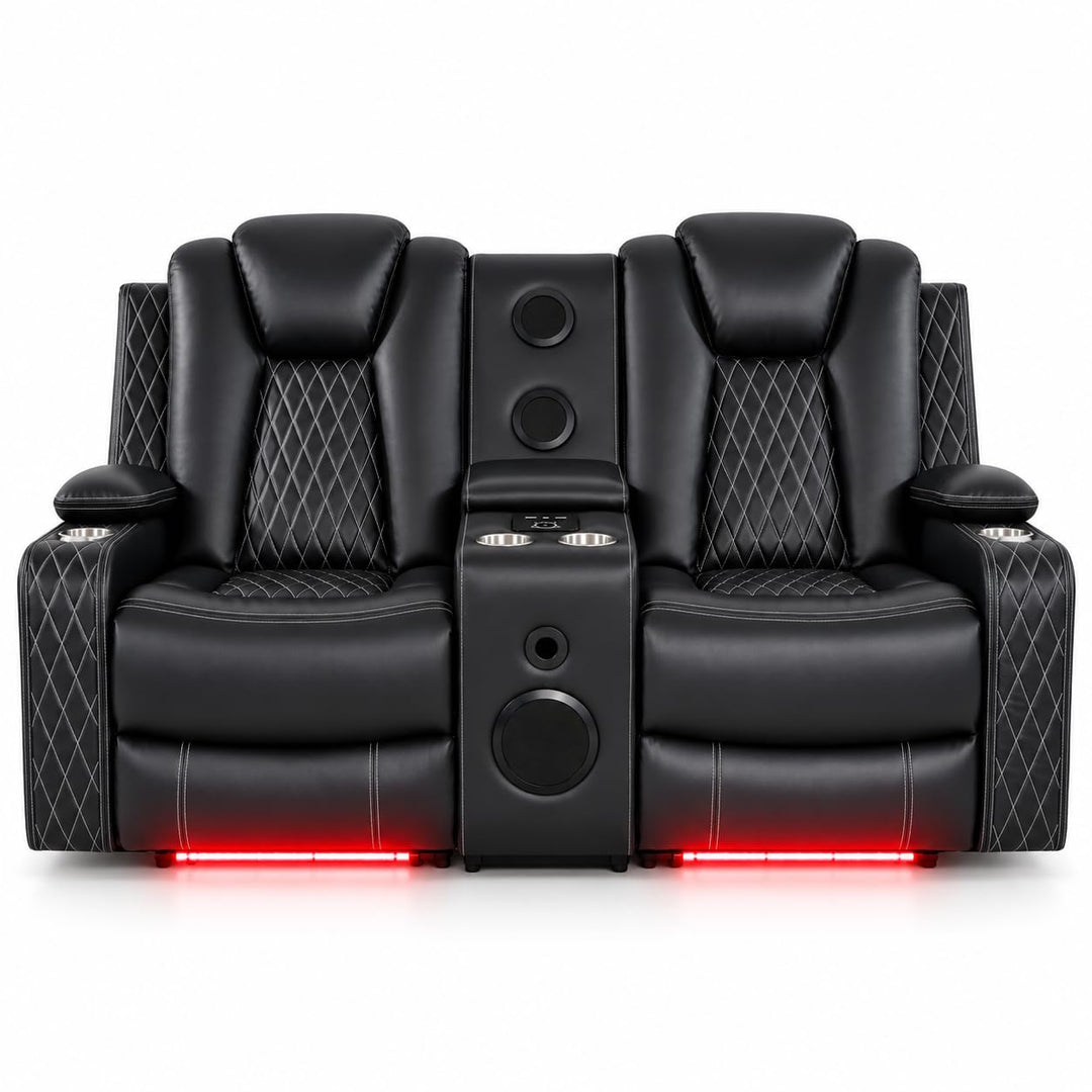 Chicago Power Reclining Loveseat with Built-In Speakers and LED Lights - Black