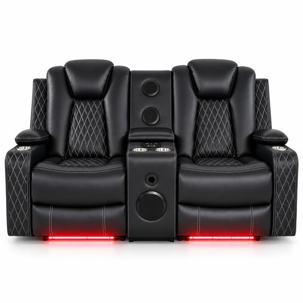 Chicago Power Reclining Loveseat with Built-In Speakers and LED Lights - Black