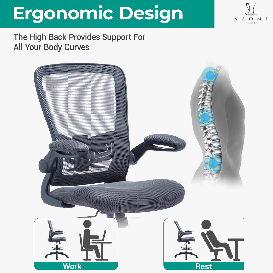 Serena Mesh Drafting Chair with Adjustable Foot Ring - Gray
