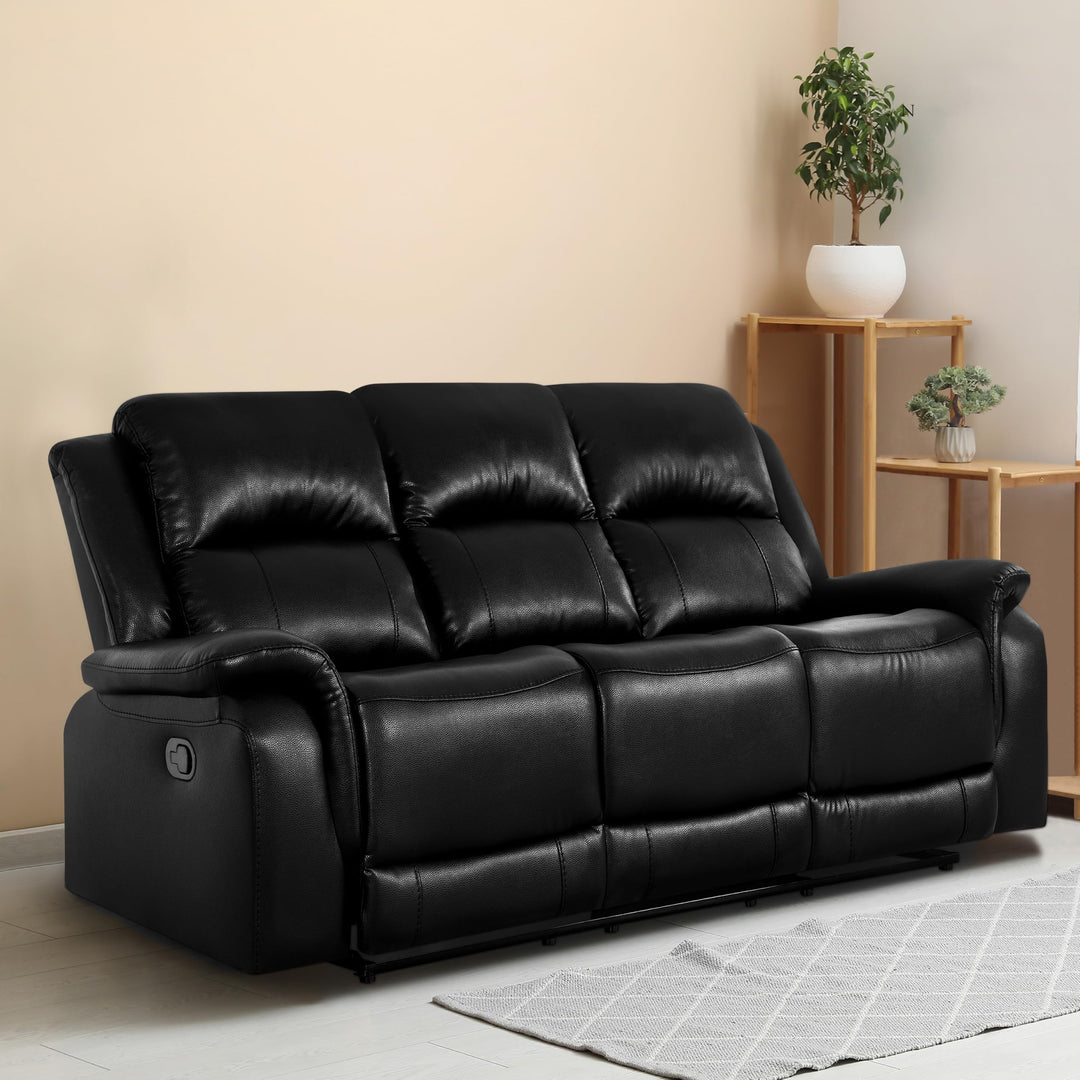 Katie Faux Leather 3-Seater Manual Recliner Sofa - Black