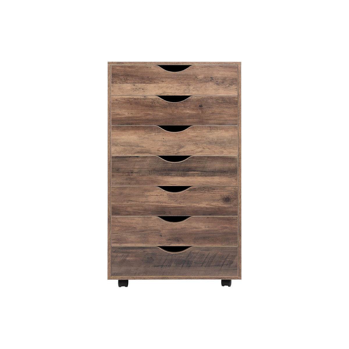 Debbie 7 drawer storage cabinet with wheels & tabletop   brown oak