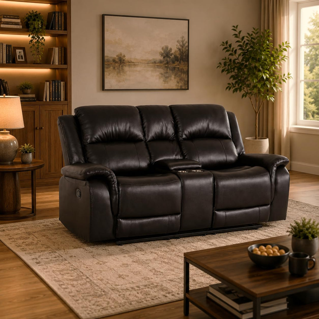 Katie Faux Leather 2-Seater Manual Recliner Loveseat - Espresso