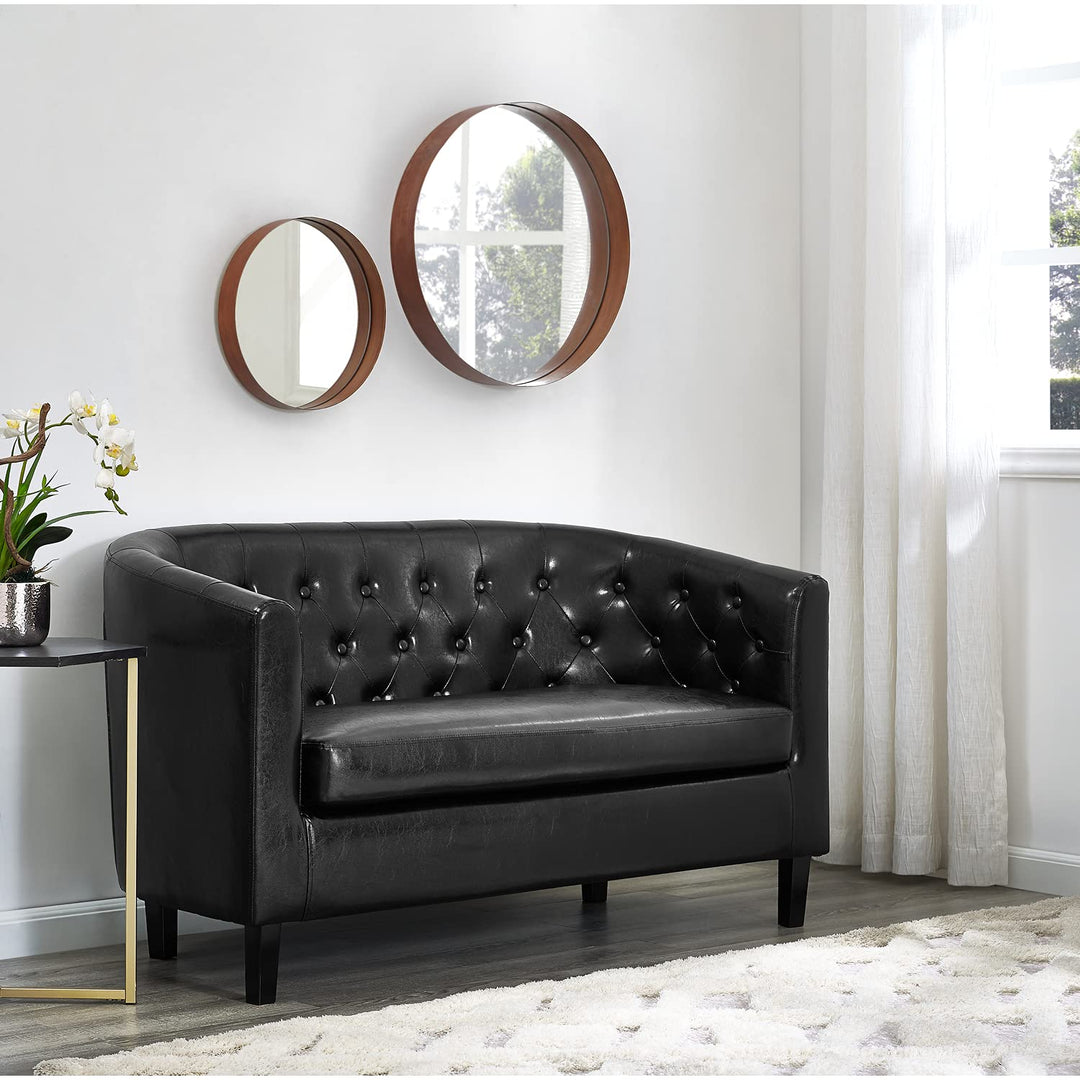 Emma Tufted Barrel Loveseat with Faux Leather Upholstery - Black