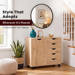Load image into Gallery viewer, Amy 5-Drawer Storage Cabinet with 2 Shelves &amp; Wheels - Natural
