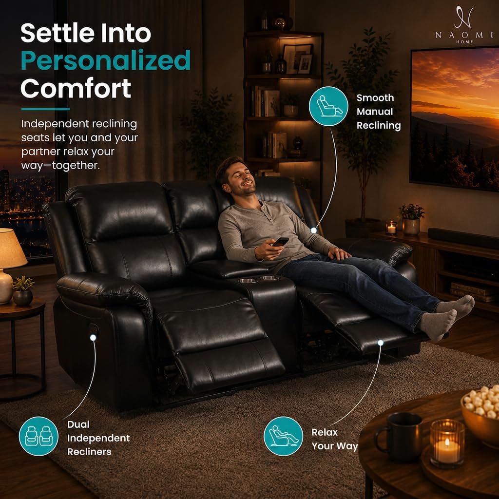 Katie Faux Leather 2-Seater Manual Recliner Loveseat - Black