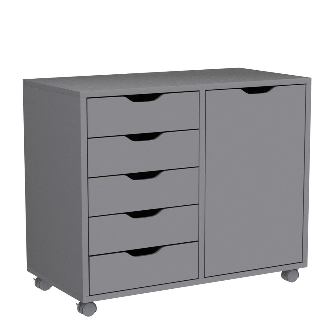 Amy 5-Drawer Storage Cabinet with 2 Shelves & Wheels - Gray