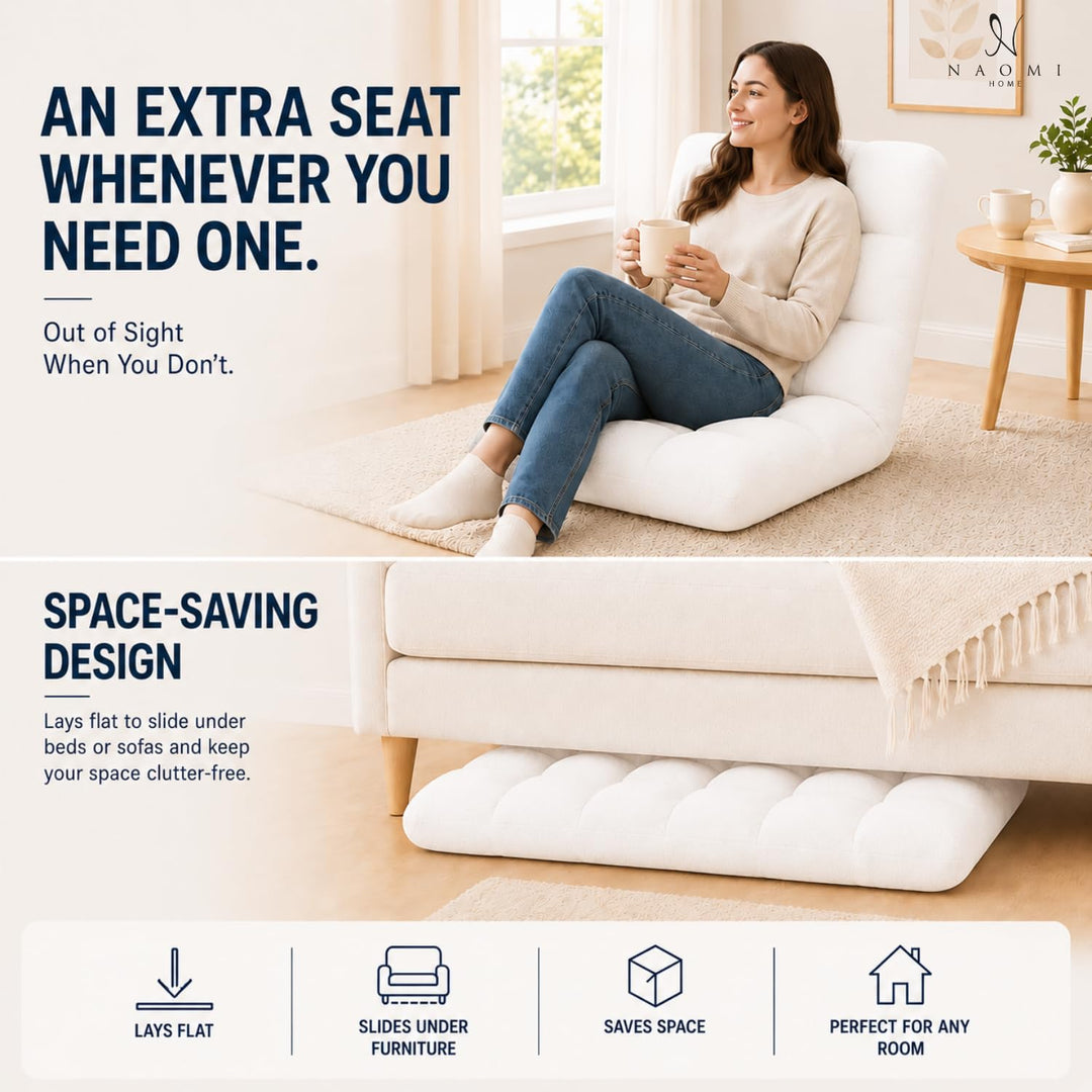 Desmond Adjustable Floor Chair with 14 Reclining Positions - White