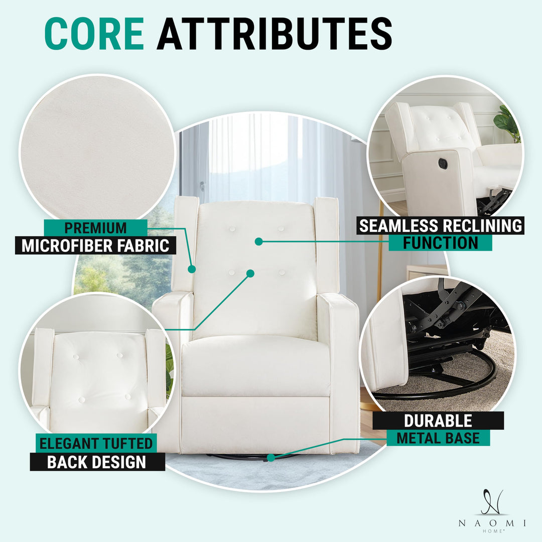 Odelia Swivel Rocker Recliner with Adjustable Footrest - Bright White